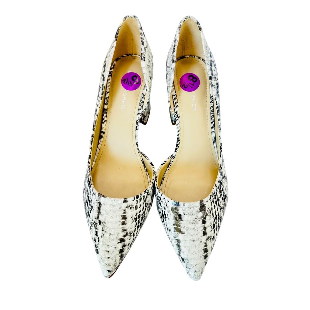 Marc Fisher D’Orsay snake print side cutout pointy toe chunky heels sz 8.5